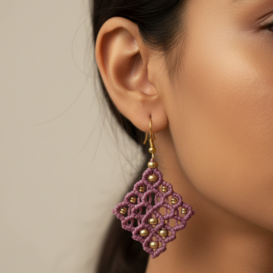 Kala purple bead macrame earrings