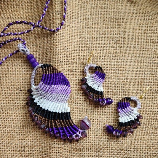purple necklace asymmetric necklace bead earrings set graded necklace set