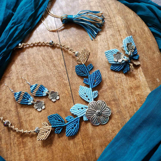 flower and leaves statement necklace and earrings set for women leaf necklace leaf earrings floral necklace haldi necklace