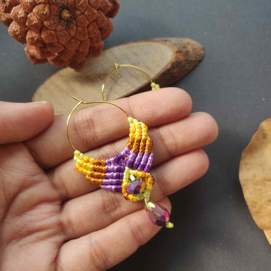 hoop earrings yellow earrings hoop purple earrings macrame earrings bead hoop earrings