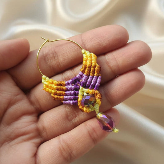 hoop earrings yellow earrings hoop purple earrings macrame earrings bead hoop earrings