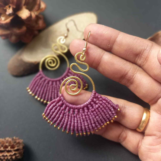 brass earrings macrame earrings purple earrings party wear earrings gold earrings