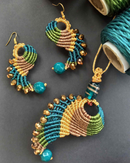 teal necklace peacock blue gold green asymmetric necklace bead earrings set graded necklace set