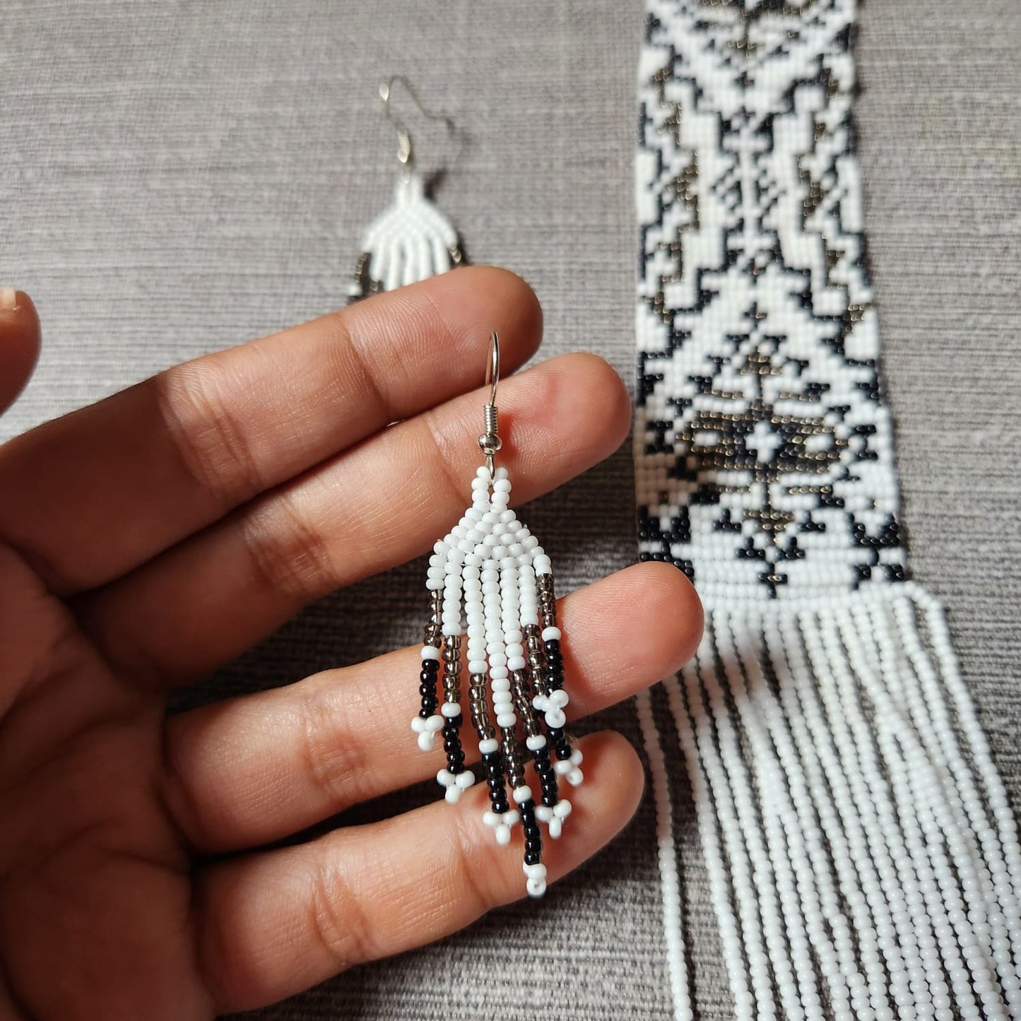 bead loom necklace long necklace layer necklace geometric design party necklace for saree formal wear statement necklace set