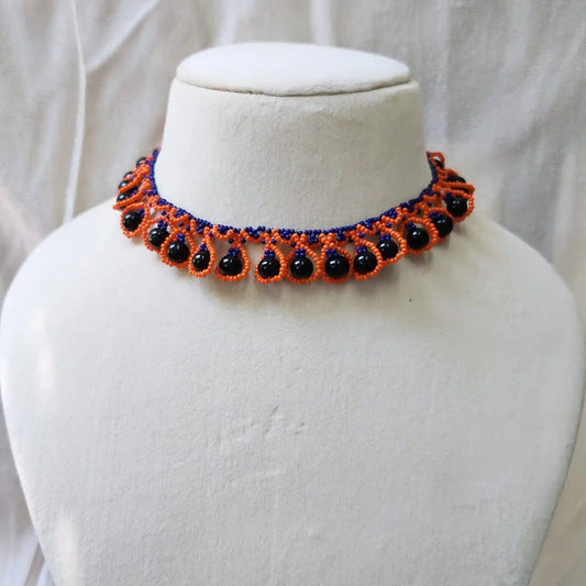 orange black necklace party office formal wear jewellery colourful floral flower casual daily wear for suits kurtis sarees