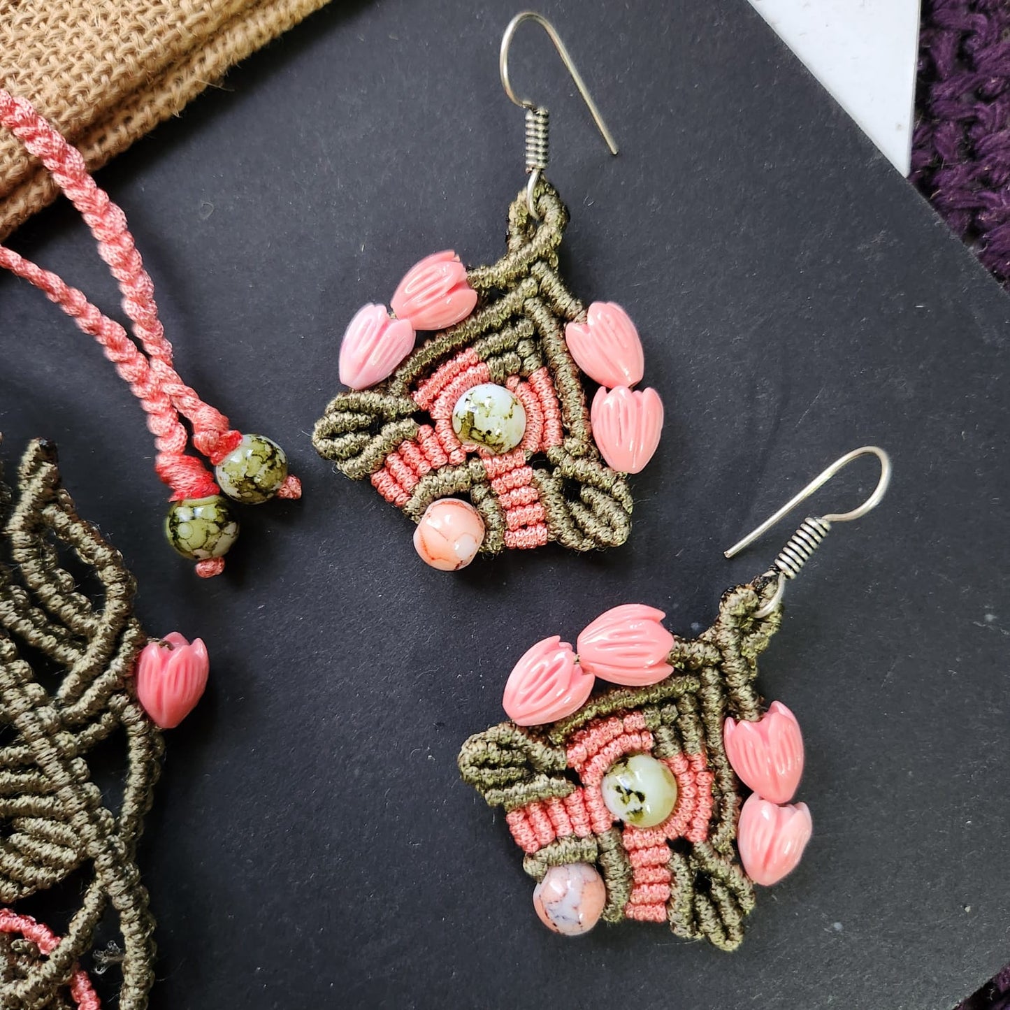 floral jewellery sangeet jewellery necklace earrings flower jewellery semi precious stone ceramic bead jewellery