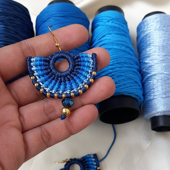 semi-circle macramé bead dangler earrings in different colours