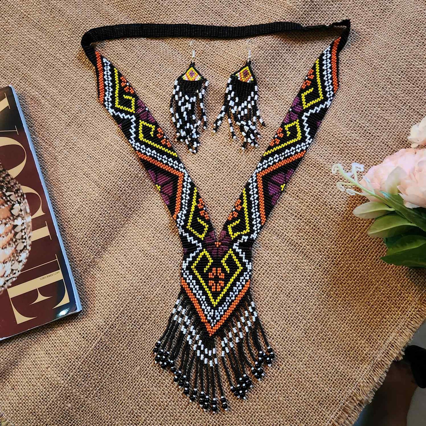 statement bead necklace partywear necklace multi colour necklace for sangeet wedding jewellery floral set bead earrings