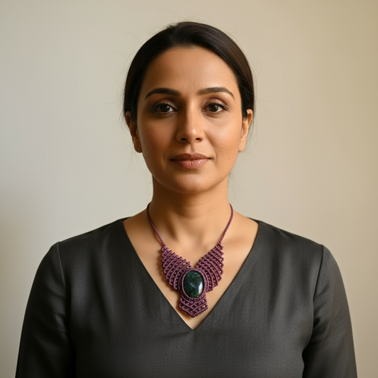 Tama onyx macrame statement necklace