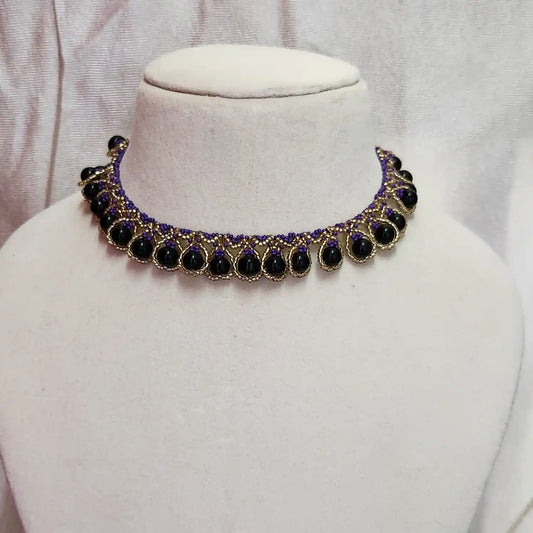 purple black necklace party office formal wear jewellery colourful floral flower casual daily wear for suits kurtis sarees