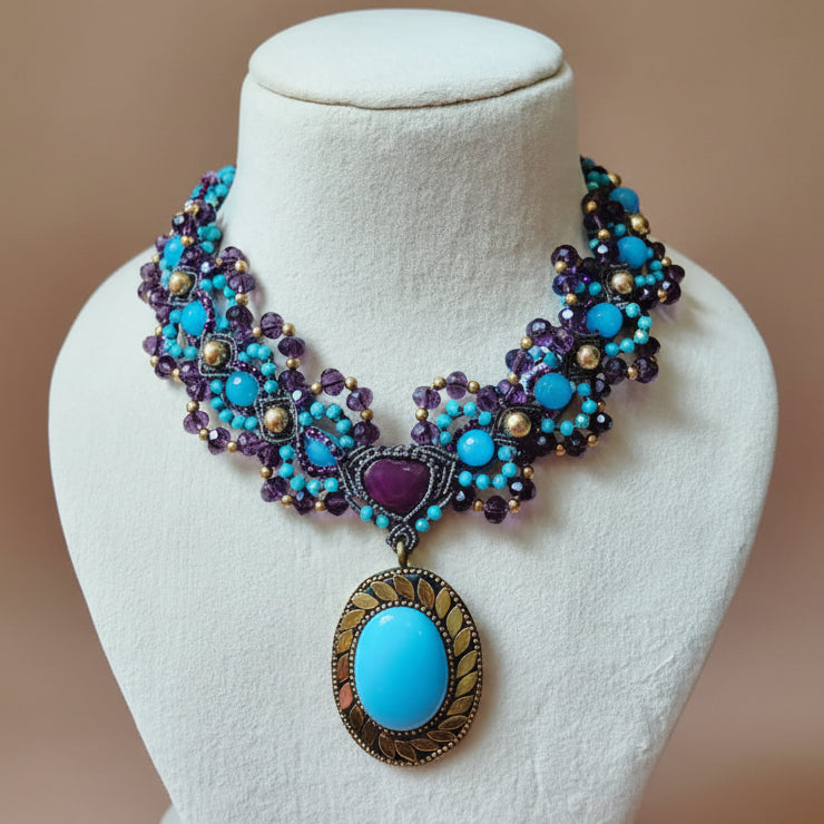 blue stone amethyst necklace party jewellery wedding earrings studs for saree bead necklace rustic vintage