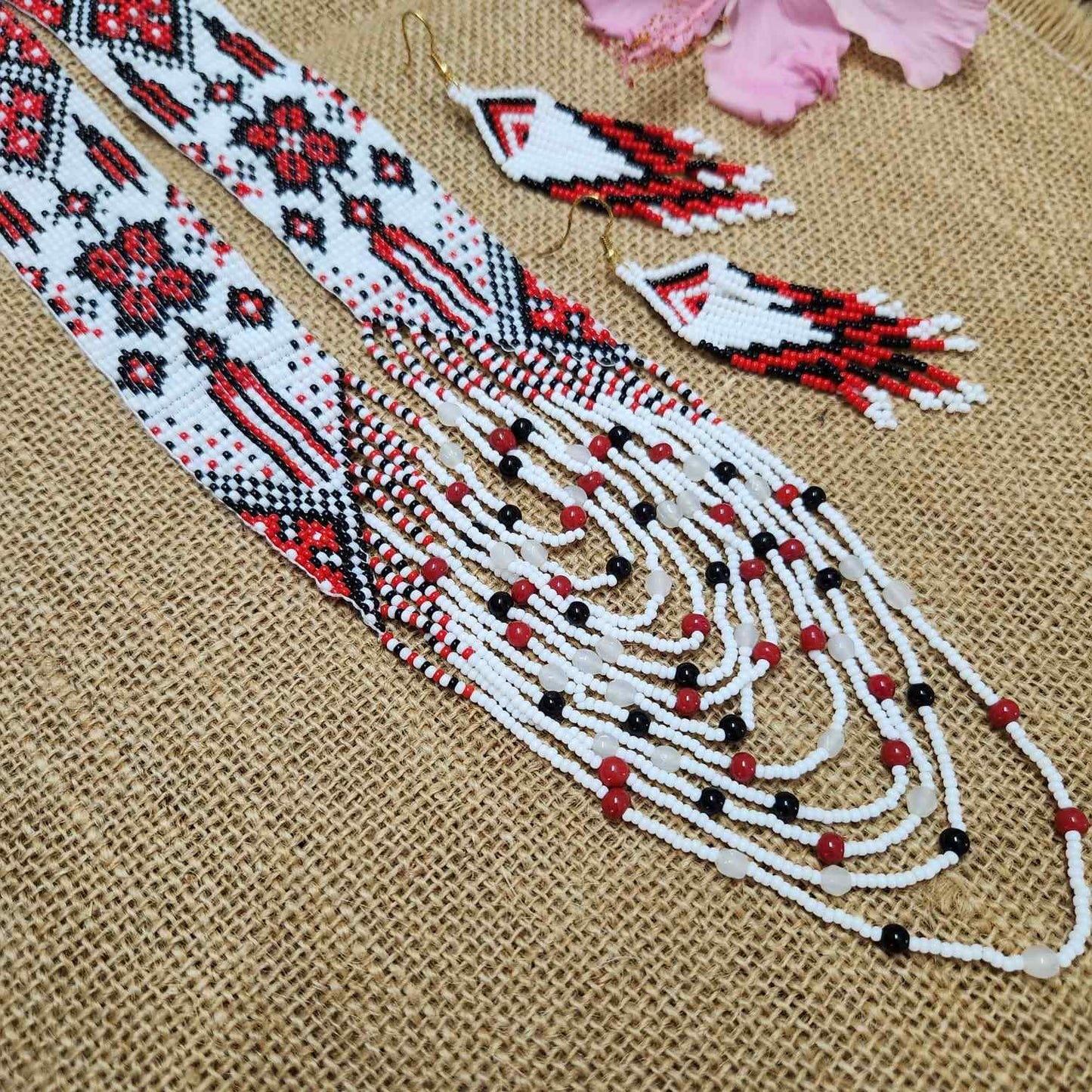 geometric design bead necklace white red layered necklace dangler party wear occasion wedding mehndi sangeet haldi jewellery