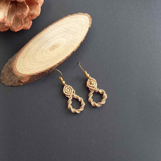 Macramé flat knot spiral loop earrings