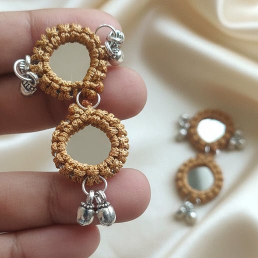 Sparsa brown macrame mirror earrings
