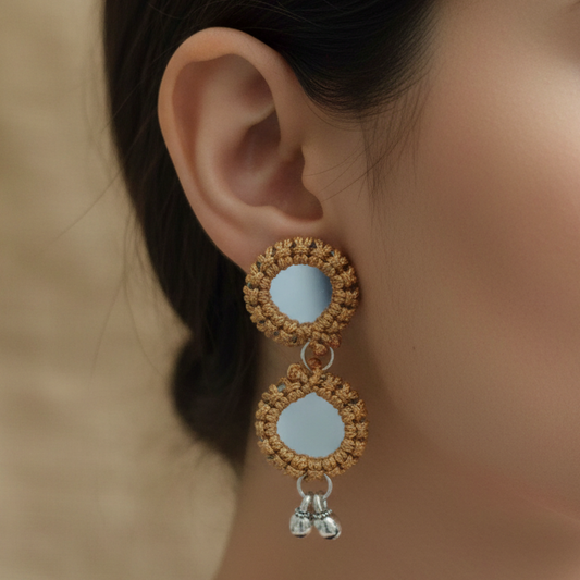Sparsa brown macrame mirror earrings