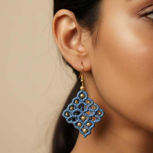 Kala blue bead macrame earrings