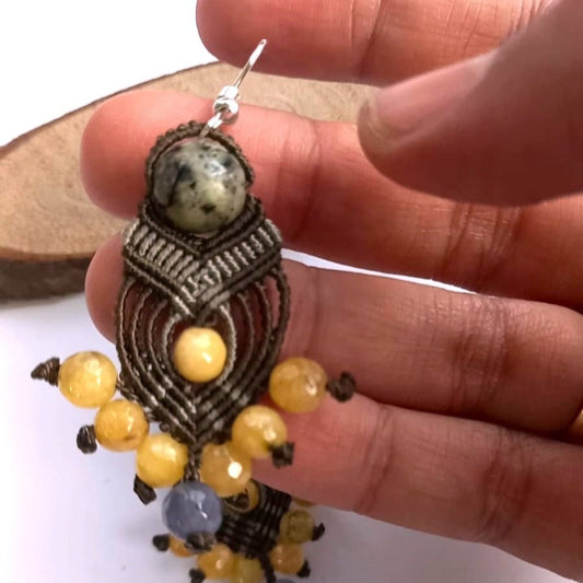 handmade macrame bead earrings with semiprecious beads for party casual office wear
