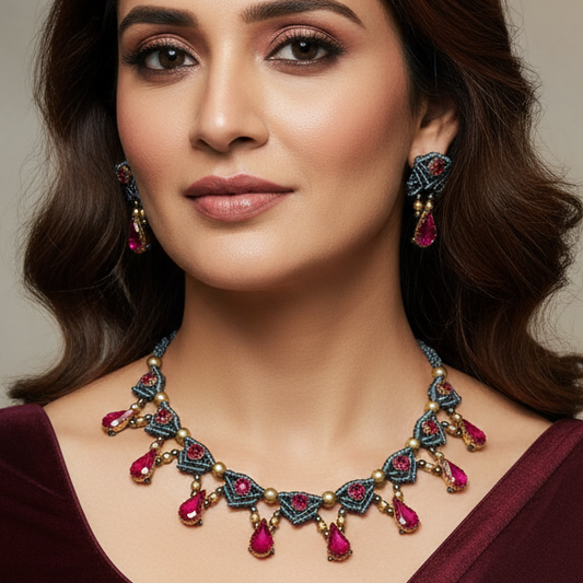 Shona stone macrame necklace set