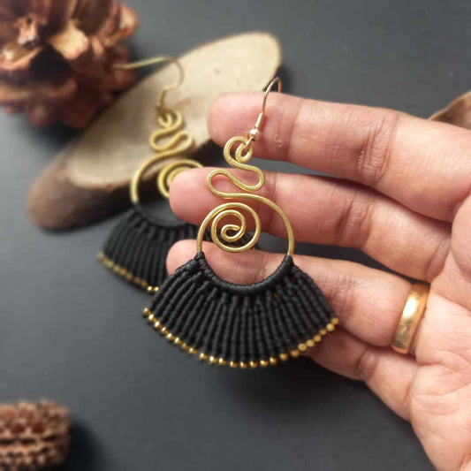 brass earrings macrame earrings black earrings party wear earrings gold earrings