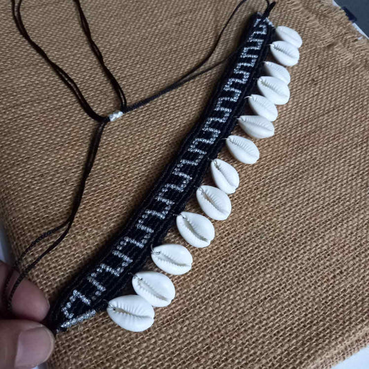 macrame black and white cowrie necklace macrame choker necklace minimalist necklace thread necklace choker black and white