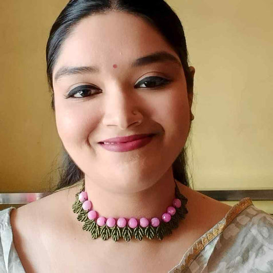 floral necklace rose bud necklace leaf necklace bead macrame necklace