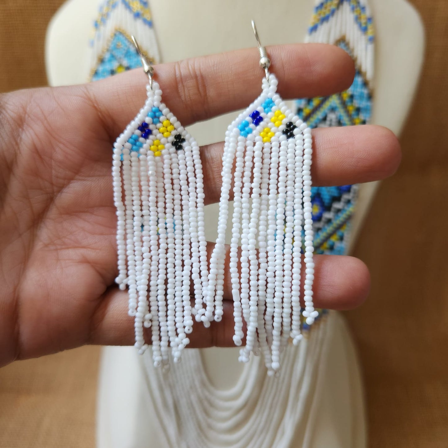 bead loom necklace long necklace layer necklace geometric design party necklace for saree formal wear statement necklace set