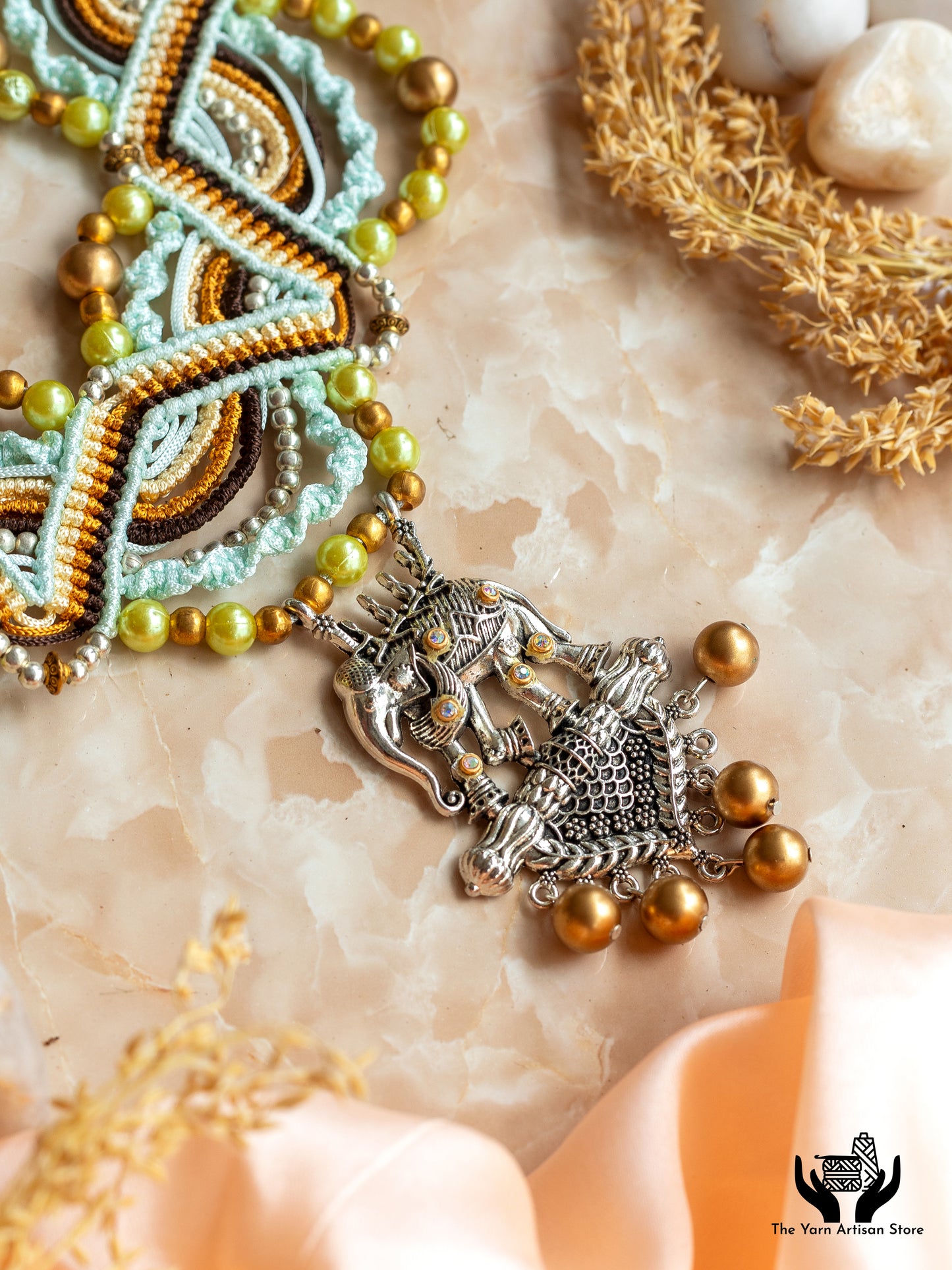 macrame statement zigzag design bead necklace earrings set