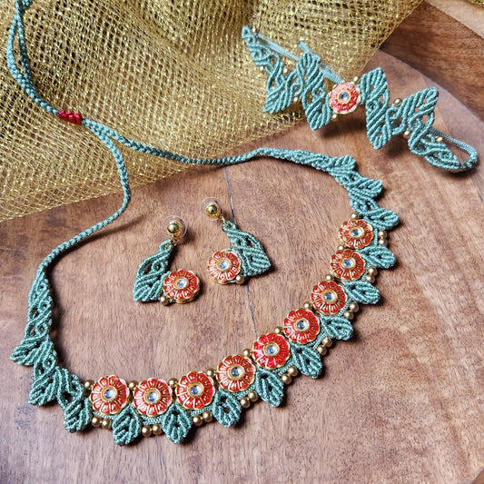 floral jewellery party necklace wedding necklace set bracelet set stud earrings flower leaf design formal wear macrame