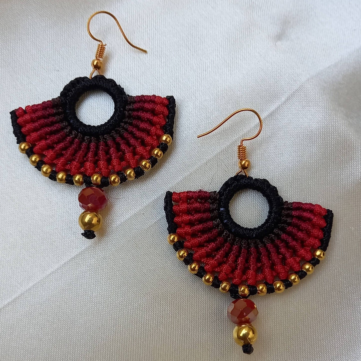 semi-circle macramé bead dangler earrings in different colours
