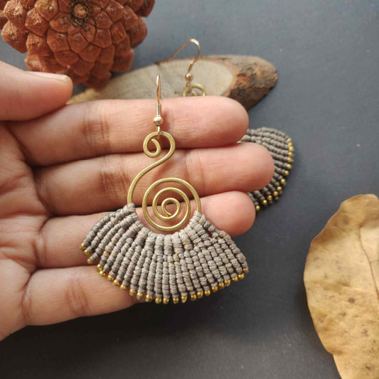 brass earrings macrame earrings grey earrings party wear earrings gold earrings