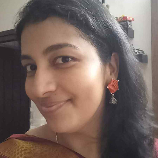 bead macrame pentagon shaped stud earrings with triangle jhumkis