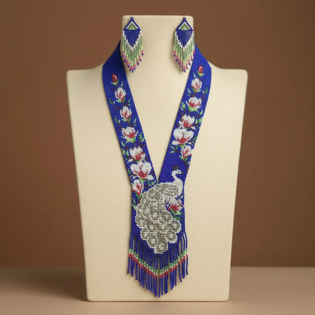 Mayur white peacock bead necklace set
