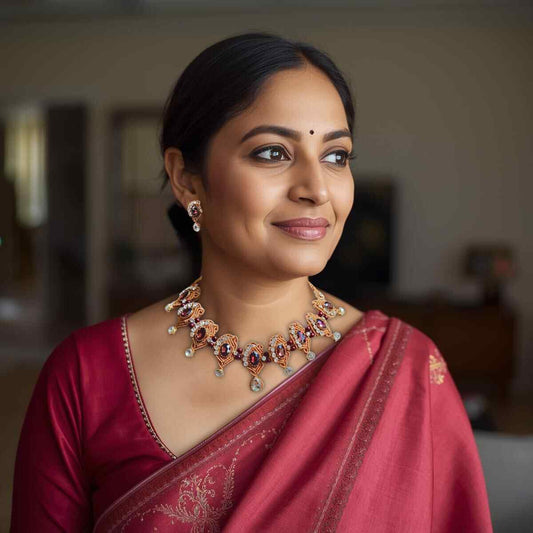 burgundy stone necklace partywear jewellery for party necklace for wedding stud earrings with stones