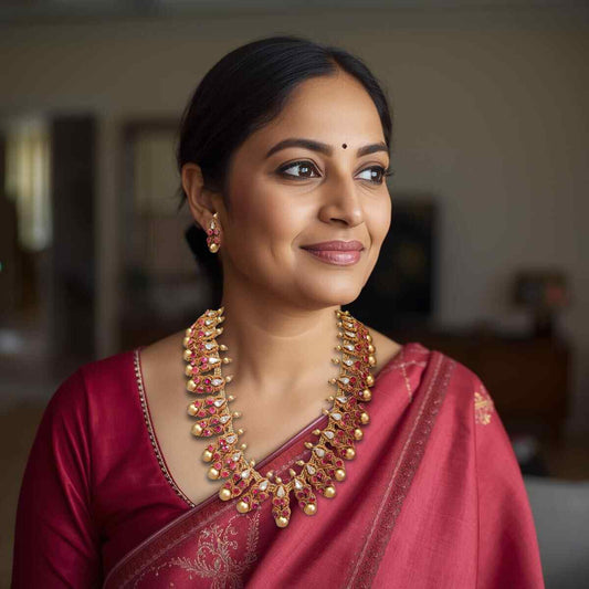 gold stone necklace traditional jewellery bridal haar necklace stud earrings wedding wear party necklace set