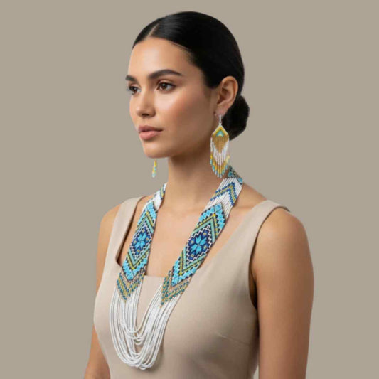 Moksha geometric bead layer necklace set