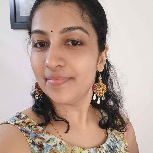 macrame dangler earrings with a basket weave design party earrings office wear earrings unusual jewellery quirky