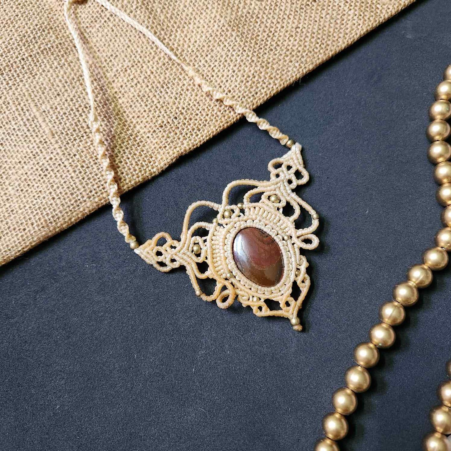 macrame necklace office wear necklace for work small statement necklace labradorite stone necklace bead necklace casual wear necklace for kurti saree