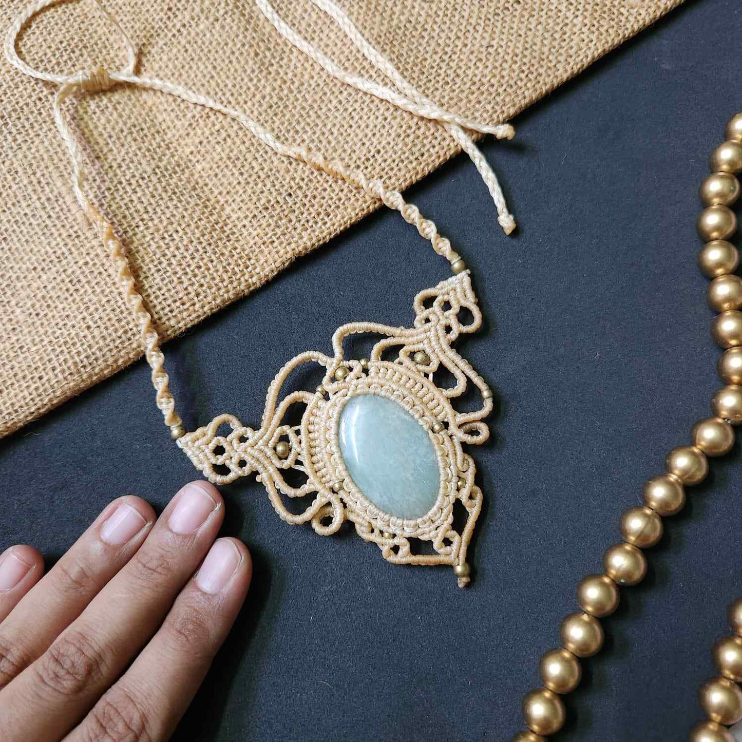 macrame necklace office wear necklace for work small statement necklace jade stone necklace bead necklace casual wear necklace for kurti saree