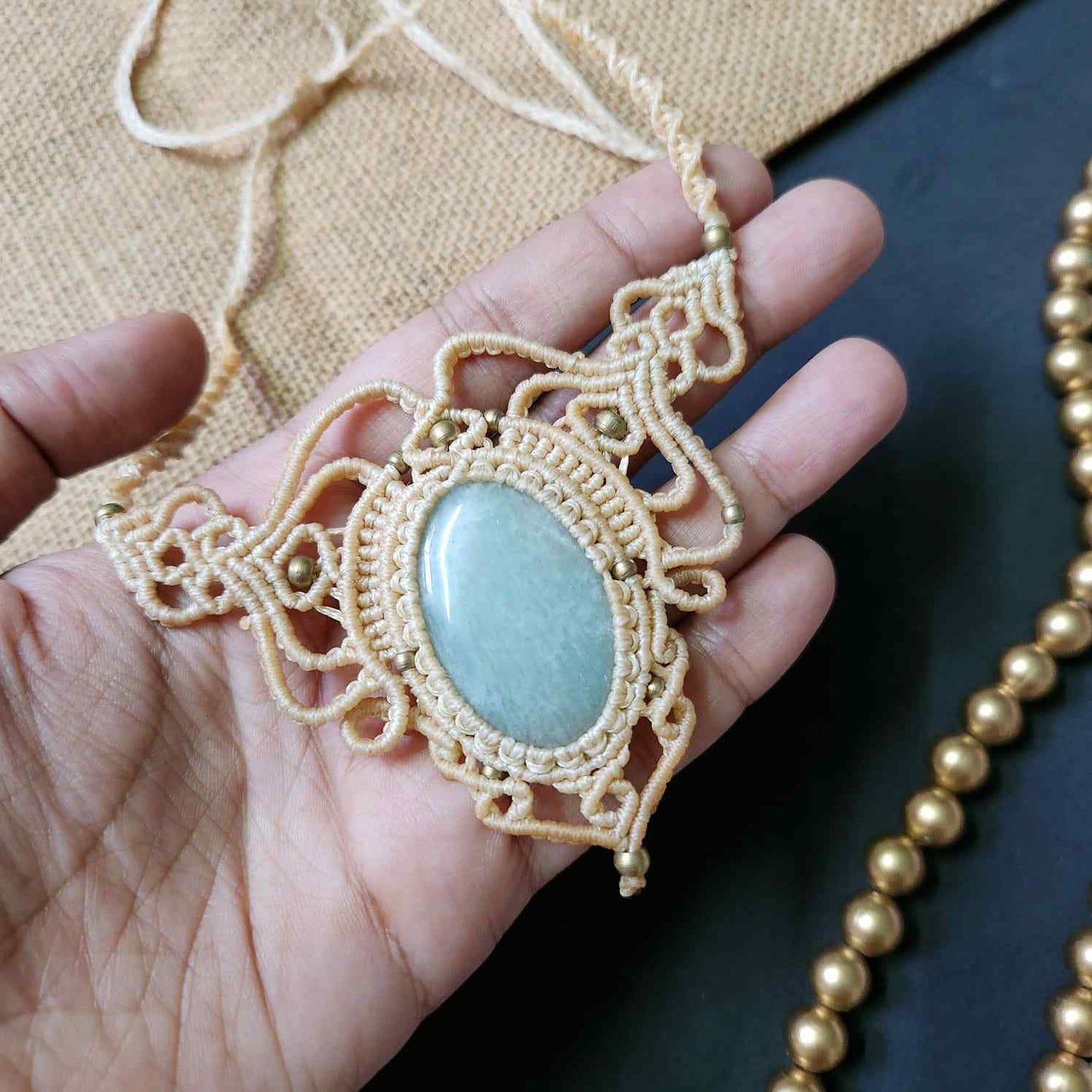 macrame necklace office wear necklace for work small statement necklace jade stone necklace bead necklace casual wear necklace for kurti saree