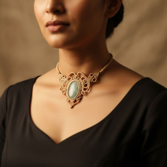 Sarasija jade stone macrame statement necklace
