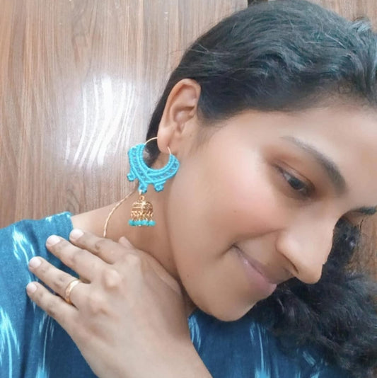 hoop with bead macrame work with jhumki attachment