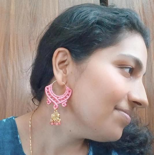 hoop with bead macrame work with jhumki attachment