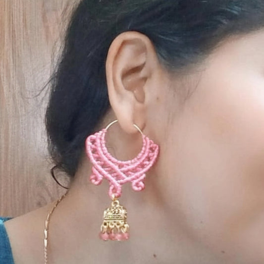 hoop with bead macrame work with jhumki attachment