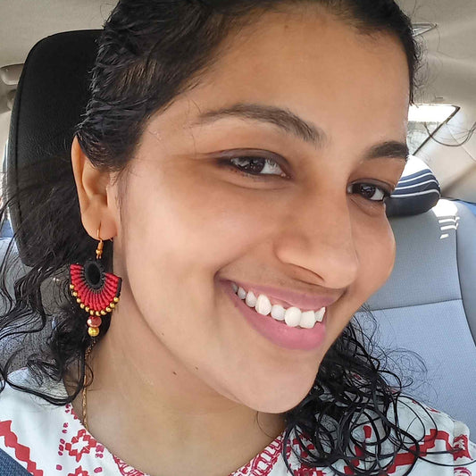 semi-circle macramé bead dangler earrings in different colours casual party office wear earrings