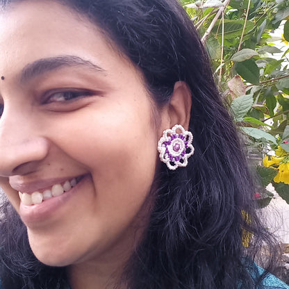 floral scalloped stud earrings for women