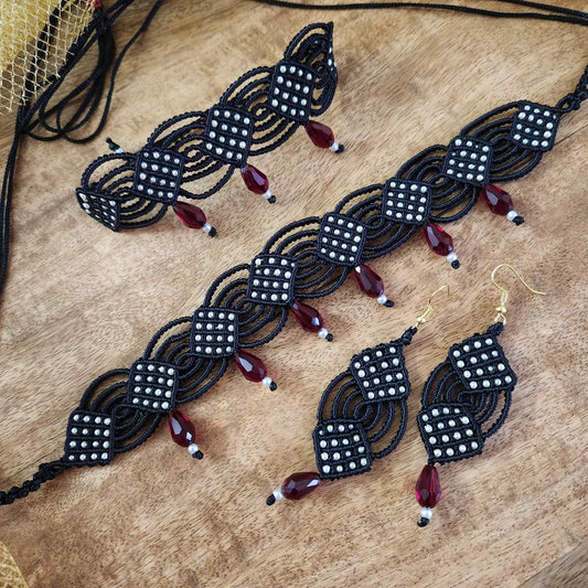 party wear choker black necklace set bracelet earrings black red white jewellery set office wear jewellery lightweight metal free skin friendly wedding wear 