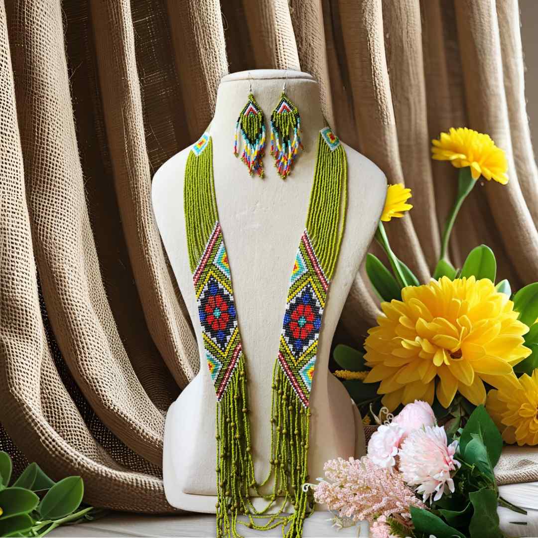bead necklace for office layered necklace set green dailywear beadloom necklace set