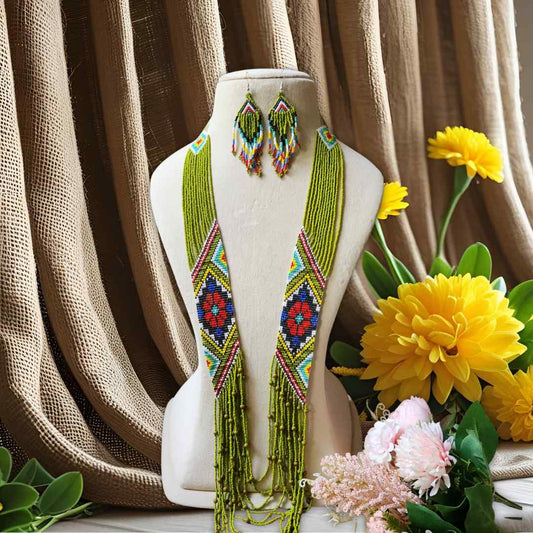 bead necklace for office layered necklace set green dailywear beadloom necklace set