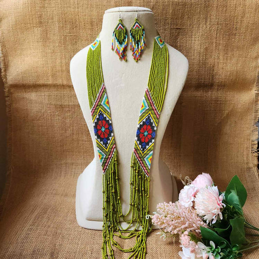 bead necklace for office layered necklace set green dailywear beadloom necklace set