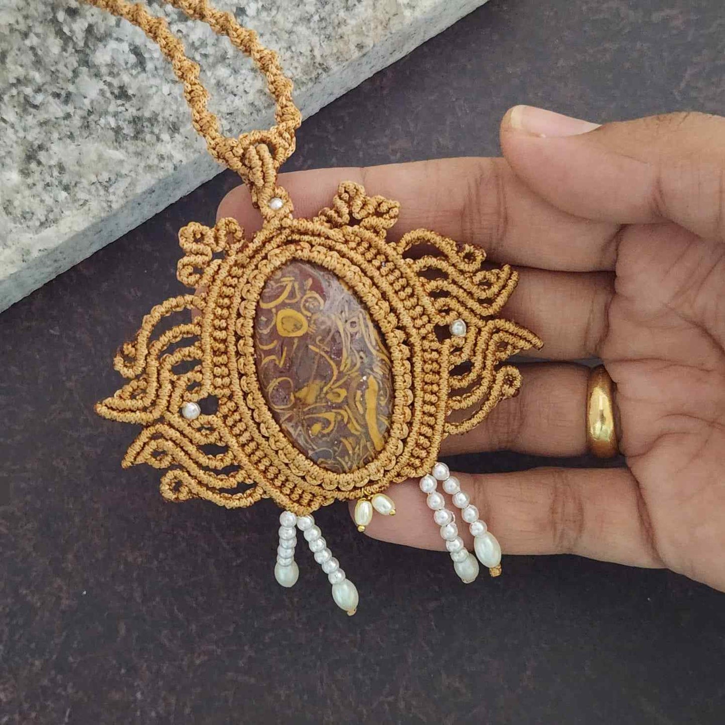 antique gold pendant stone jewellery party wear necklace formal wear jewellery for office work wedding jewellery gift for mom her pearl and stone necklace